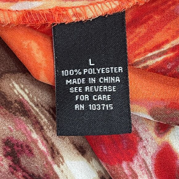 Zac & Rachel Womens Asymmetirical Top Large Red Orange Brown Beige Animal Print - Picture 8 of 9